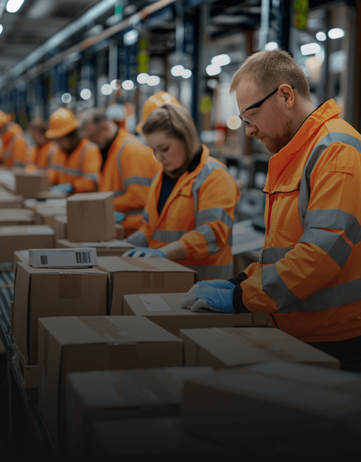 Trabajadores revisando paquetes